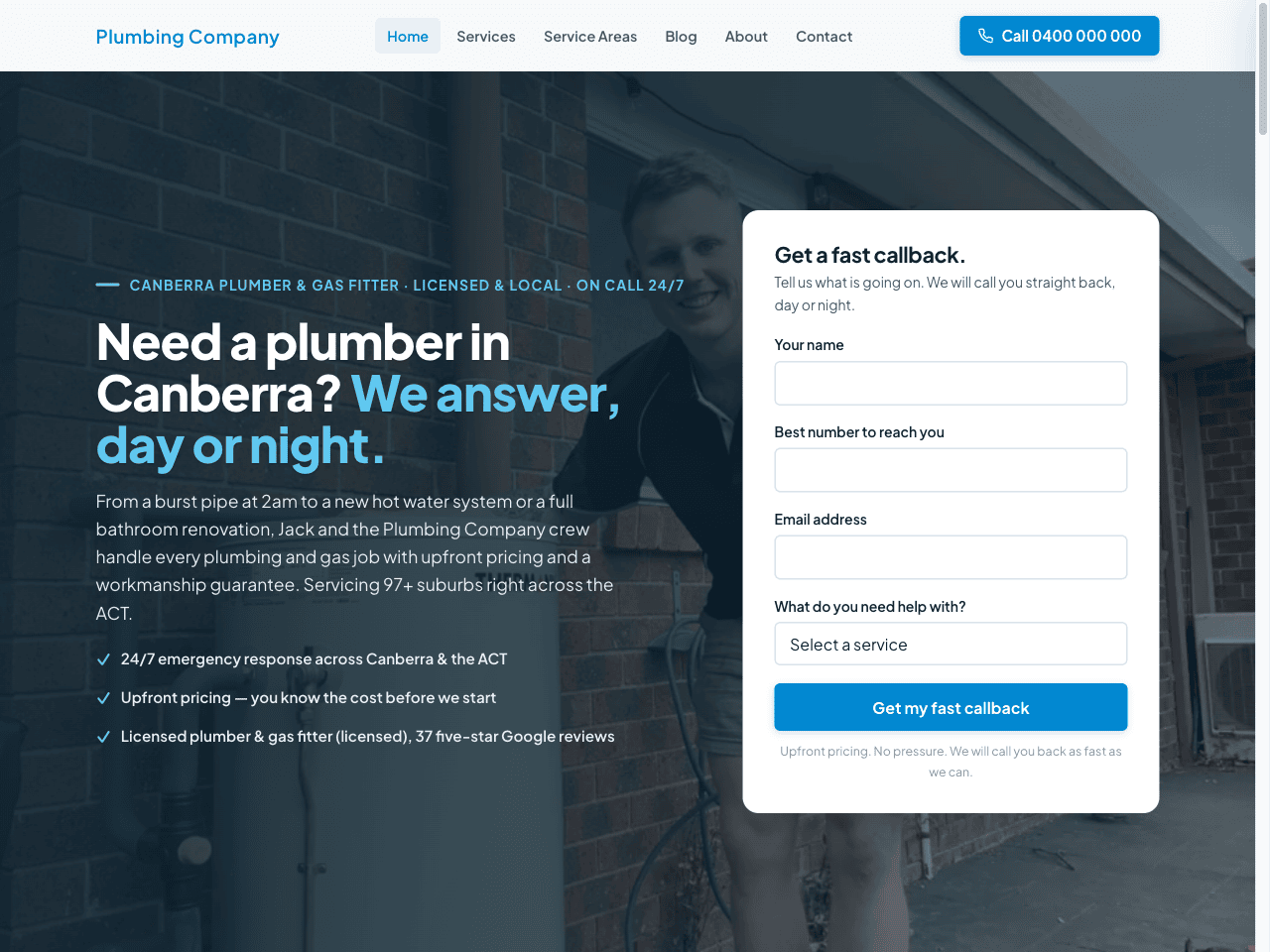 Website built for a Canberra plumbing company