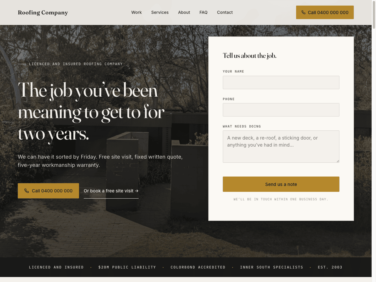 Website built for a roofing company